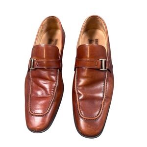 Magnanni Men's 9 1/2 M Brown Leather Buckle Strap Moc Toe Driving Loafers